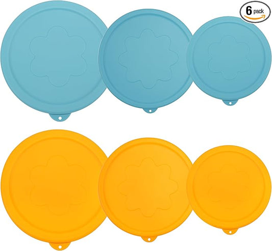 1 Cup 2 Cup 4 Cup Round Silicone Replacement Lids for Pyrex 7202-PC, 7200-PC, 7201-PC Glass Bowls, 6 Pack, Microwave & Dishwasher & Freezer Safe (Container not Included)