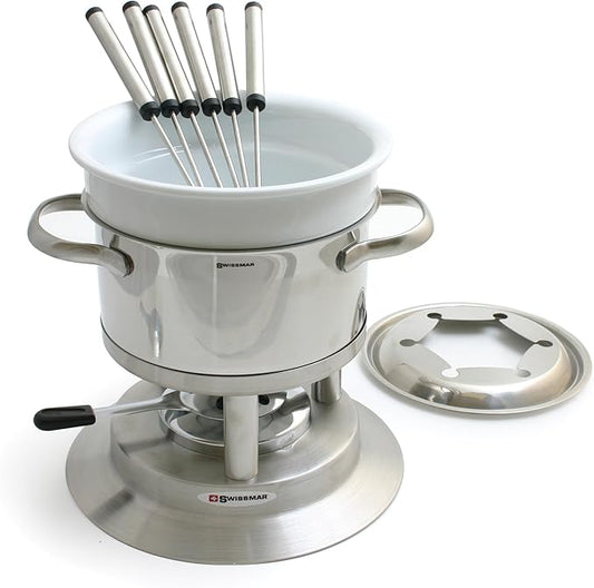 Swissmar Arosa 11-Piece Stainless Steel 3-in-1 Fondue Set - Ideal for Melting Cheese, Chocolate, Butter, & More - Perfect for Kitchen Collection & Wedding Gift Giving - 1.6 Quarts / 1.5 Liter