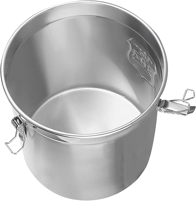 Stainless Steel Airtight Canister for Kitchen, 6L/1.59Gal Metal Food Storage Container Flour Bucket with Lid & Clamps, Bean Rice Cereal Canister Holder for Kitchen Restaurant, D7.9*H7.9in