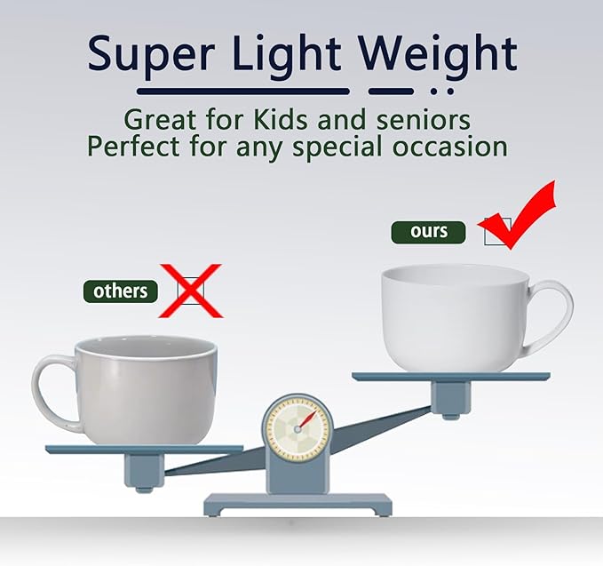 Chulan Large 25 oz Lightweight Fine Bone China Mugs, White Ceramic Soup Mugs,Over 45% Bone Content for Porcelain Soup, Latte, Milk, Coffee, Microwave Safe,Set of 4 Easy to Clean Moonlight Series