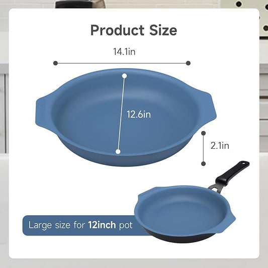 Silicone Pan Protectors for 12-Inch Frying Pans - Non-Slip Stacking Guards, BPA-Free & Dishwasher Safe | Protect Cookware from Scratches (Blue, 2 Pack)