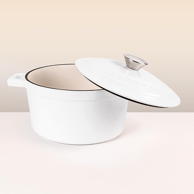 BergHOFF 10Pc Neo Enameled Cast Iron Cookware Set, Matching Lid, Oven Safe Up To 400°F, White