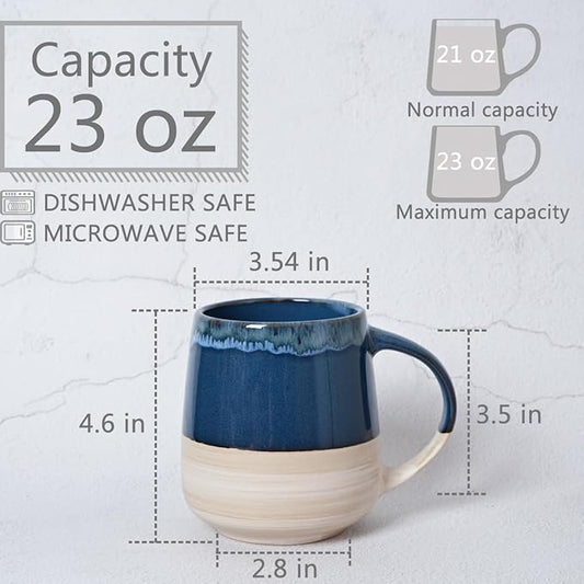 Bosmarlin Extra Large Ceramic Coffee Mug, 23 Oz, Dishwasher and Microwave Safe, Oversized Big Tea Cup, Reactive Glaze (Deep Blue)