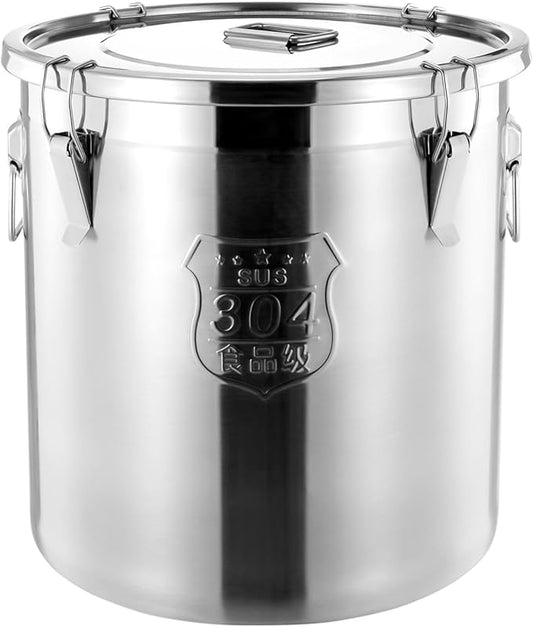 304 Stainless Steel Storage Containers with Lid, 48L/12.68gal Airtight Canister with Locking Clamps Multi-Purpose Kitchen Storager Bucket Food Jar, for Rice Cereal Flour Coffee Beans Milk (48L)