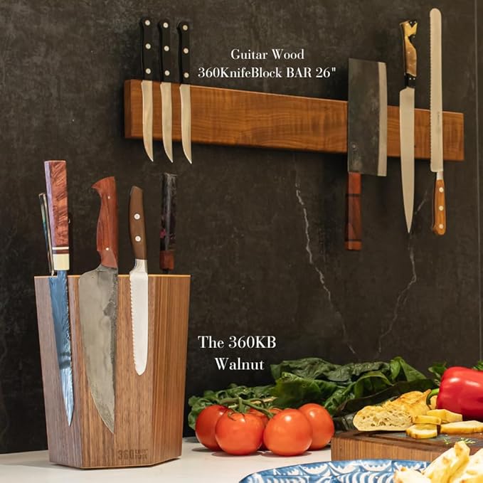 360KnifeBlock® - The 360KB™ (bamboo) ROTATING Magnetic Knife Block 10" tall SeriousEats/Food&Wine BEST Universal Knife Block - handmade in Washington