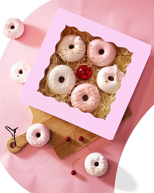 qiqee Auto-pop up Lavender Pie Boxes with Window 10x10x2.5 inch 30Packs Cookie Donut Bakery Box