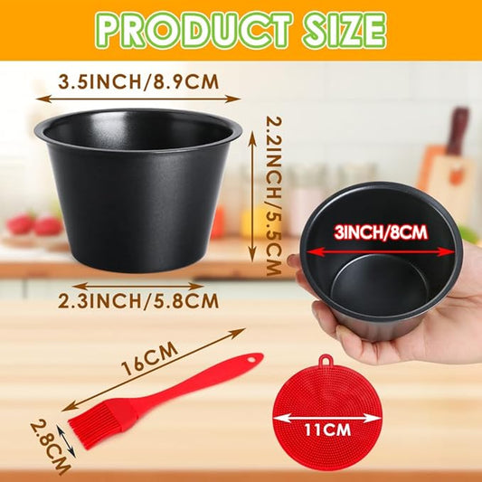 10 Pcs Nonstick Popover Pan, Individual Muffin Cupcake Pan Carbon Steel Pudding Cups with Oil & Dish Brush, Chocolate Molten Mould for Muffins, Quiches, Pudding Cakes, Frittatas(3.5"x2.2")