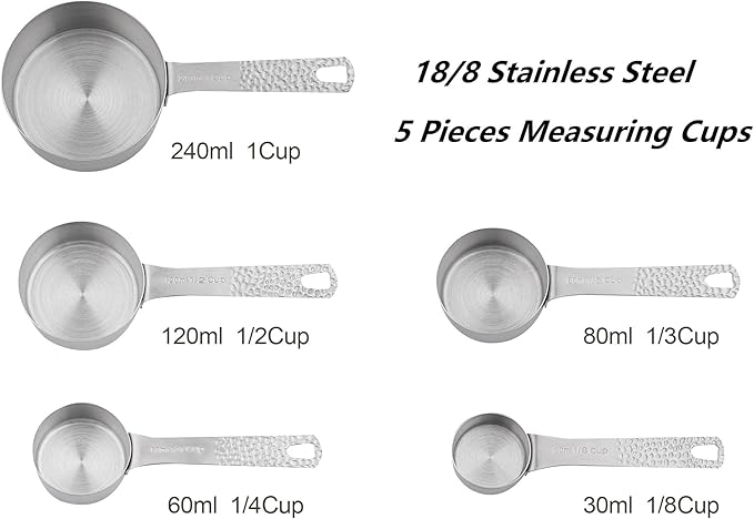 Measuring Cups and Spoons Set, 18/8 Stainless Steel Measuring Cups and Spoons Set for Baking & Kitchen, Metric & US 5 Measure Cups & 6 Spoons with 1/8, 1/4 Cup