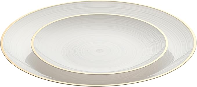 Restaurantware Plastic Plates 40 Pcs 7.13" and 10" Combo Gold Rimmed Plate Set Disposable Heavy-Duty White Translucent Rippled Plastic Dinner Servers for Party, Weddings, Salads, Desserts