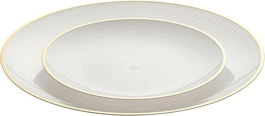 Restaurantware Plastic Plates 40 Pcs 7.13" and 10" Combo Gold Rimmed Plate Set Disposable Heavy-Duty White Translucent Rippled Plastic Dinner Servers for Party, Weddings, Salads, Desserts