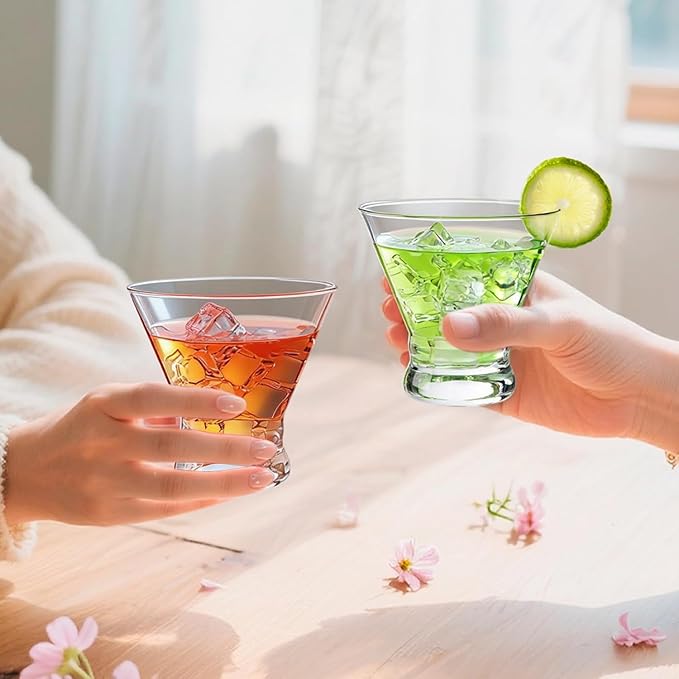 Stemless Martini Glasses Set of 6, 8oz Lead-Free Crystal Shrimp Cocktail Glasses Set, Dishwasher Safe Margarita Glasses for Cosmopolitan, Manhattan & Home Bar