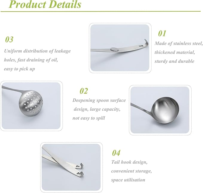 Stainless Steel Soup Ladle,Serving Ladle Scoop And Slotted Spoon Set Of 2 with Hook and Hole for Easy Hanging,Cooking Utensils Set for Kitchen