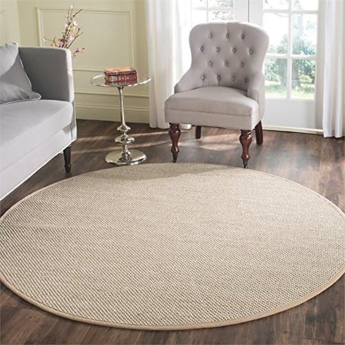 SAFAVIEH Area Rug 6' Round - Natural Fiber Collection - Marble & Linen Color, Sisal, Woven Design with Border (NF143B)