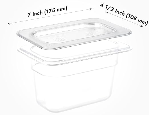 CURTA 6 Pack Food Pan Lids, 1/9 Size Polycarbonate Cover with Handle, Plastic Clear