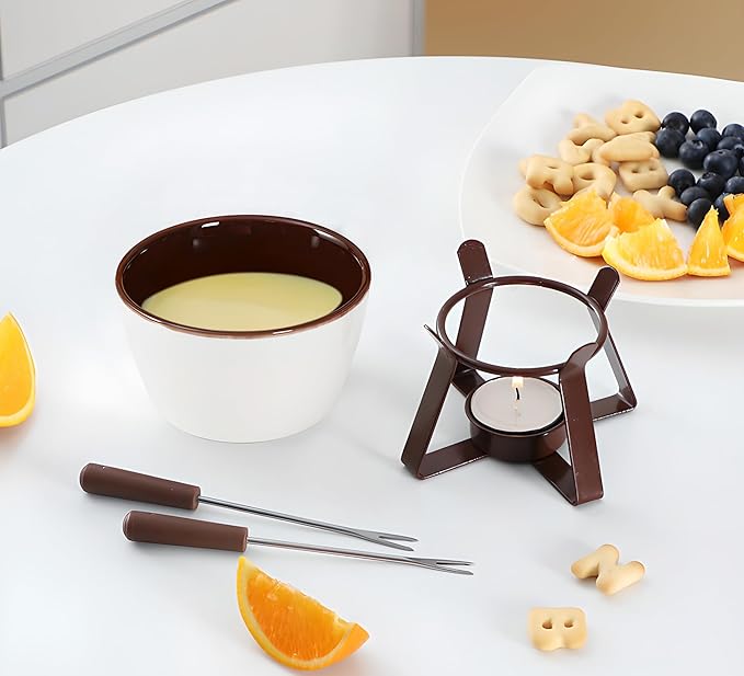 Chocolate Melting Pot Set, Fondue Cup for Person or Family, Tealight Cheese Chocolate Butter Warmer Set, Melting Cup Set with 2 Forks