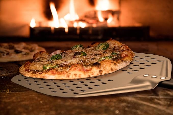 G.a HOMEFAVOR 12"x 15" Perforated Pizza Peel 47 Inch overall, Rectangular Aluminum Pizza Turning Peel with Extended Silcone Handle For Baking Pizza Brick Oven