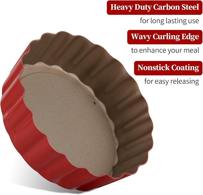 3-3/5 Inch Mini Tart Pans with Removable Bottoms, Round Mini Quiche Pans for Baking, Nonstick Cake Pans Set for Pies, Mousse Cakes, Dessert Baking (Red)