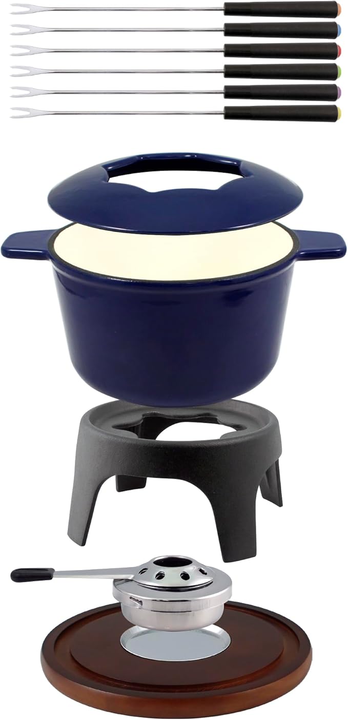 Swissmar F66706 Sierra 1.6-Quart Cast Iron Meat Fondue Set, 11-Piece, Deep Blue