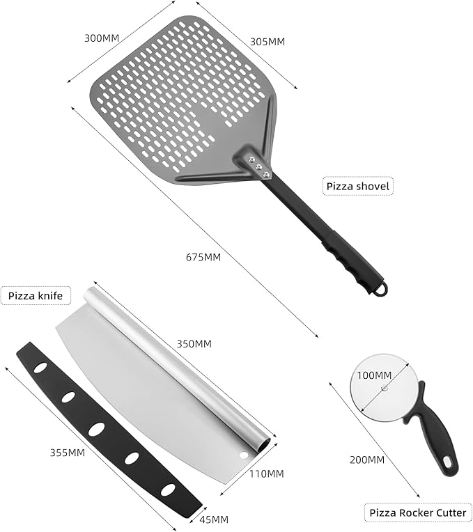 Perforated Pizza Peel, Professional 12 x 14 Inch Paddle Anodized Aluminum Turning Peel with Detachable Alloyed Handle for Home Made Pizza