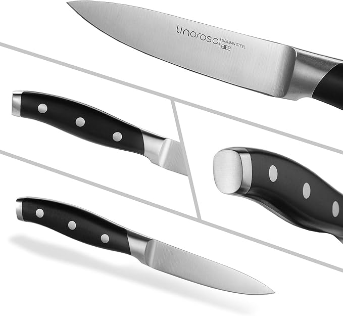 linoroso Paring Knife 3.5 inch Small Kitchen Knife with Elegant Gift Box, Sharp Forged German Carbon Stainless Steel Fruit Knife, Full Tang, Ergonomic Handle-Classic Series