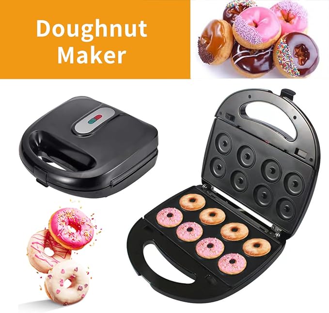 Donut Maker, 3 in 1 Electric Waffles Sandwich Machine,Panini Press Grill Iron Set with 3 interchangeable Removable Non Stick Plates,750W Detachable Dessert Toaster, Perfect for Breakfast