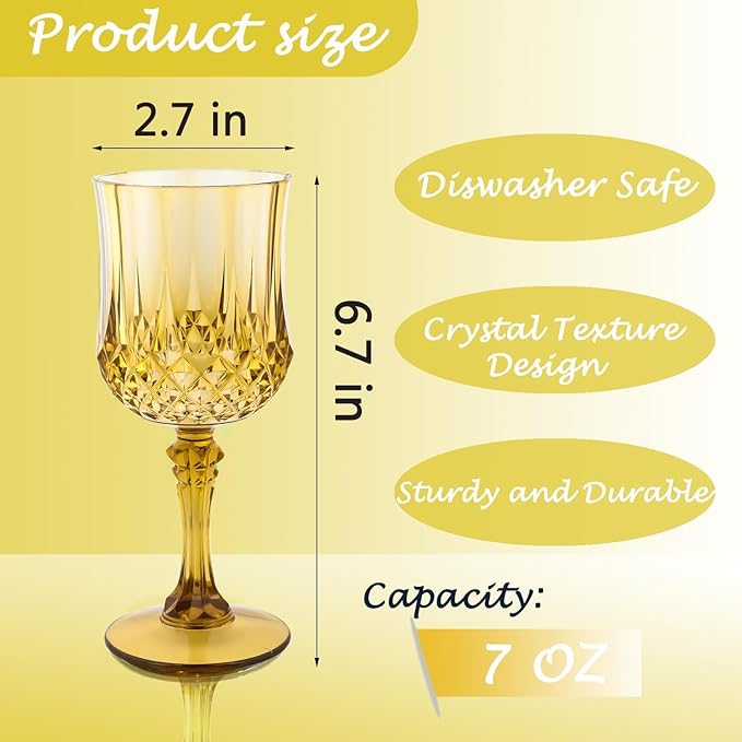 Plastic Wine Glasses,100PCS Gold Plastic Goblets Vintage Style Cordial Drinking Glasses for Wedding Reception, Grand Event Party Supplies (100, Gold)
