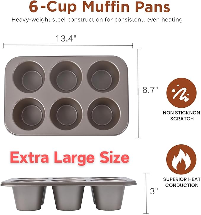 High Carbon Steel Popover Pan - 6-Cavity Non-Stick Tray Mold for Premium Stainless Steel Homemade Cupcakes, Muffins, Breads - Professional Grade for Bakery & Kitchen Oven(Golden)