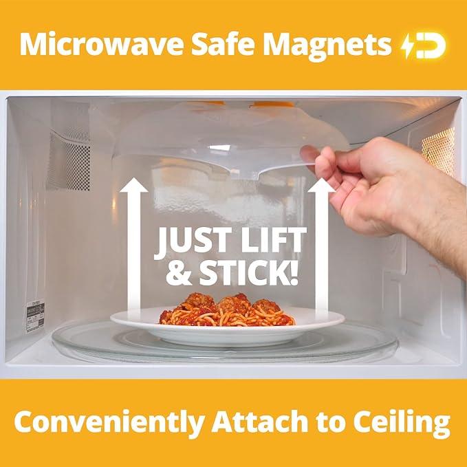 HOVER COVER Magnetic Microwave Cover for Food | Clear Microwave Splatter Cover | Microwave Plate Cover with Steam Vents | Food Grade Dish Cover | BPA-Free | Dishwasher Safe | Orange