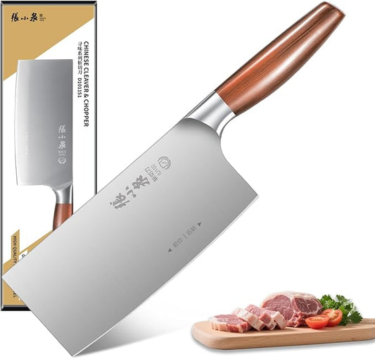 ZHANG XIAO QUAN SINCE 1628 7 "Cleaver Knife, 40Cr13 Meat Cleaver Chinese Chopper Slicing Knife with Stainless Steel Handle