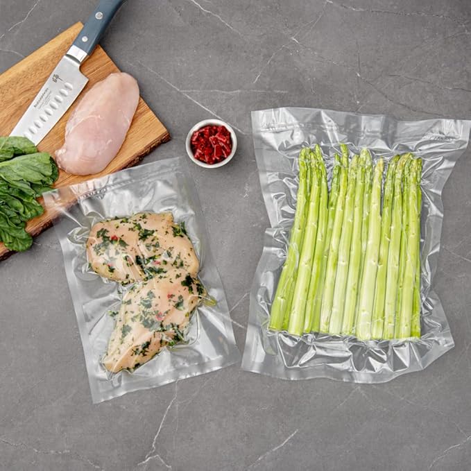 Restaurantware Fresh Hero 12 x 8 Inch Vacuum Sealer Bags 100 Food Storage Bags - 3 mil Thick Microwavable Clear Plastic Sous Vide Bags Freezable For Storing Food Or Sous Vide Cooking