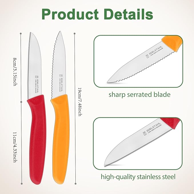 Paring Knife Set 6PCS, Ultra Sharp Kitchen Knives, Cutting & Peeling Knives, Kitchen Knives for Home Essentials, PP Plastic Handle-Multicolored