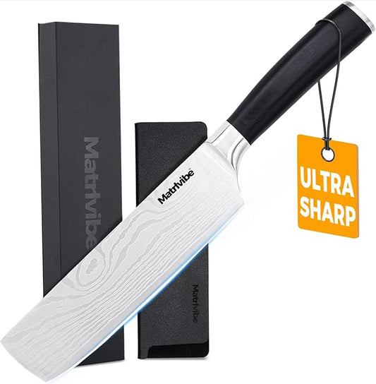 Nakiri Knife - 7” Razor Sharp Vegetable Cleaver, High Carbon Steel Kitchen Knife,Multipurpose Japanese Chef Knife for Meat Chopping with Premium Pakkawood Handle, Gift box and Sheath