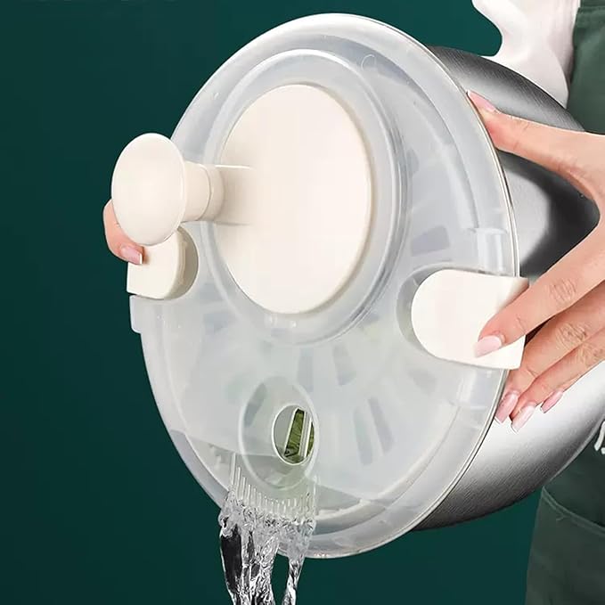 6L Stainless Steel Salad Spinner, Vegetable and Fruit Washer, Lettuce Dryer with Quick Spin and PP Lid – Multifunctional Kitchen Tool for Pasta and Fries