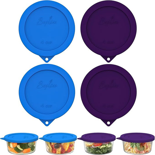 Sophico 4 Cup Round Silicone Storage Cover Lids Replacement for Anchor Hocking and Pyrex 7201-PC Glass Bowls (Container not Included) (Purple-Blue)