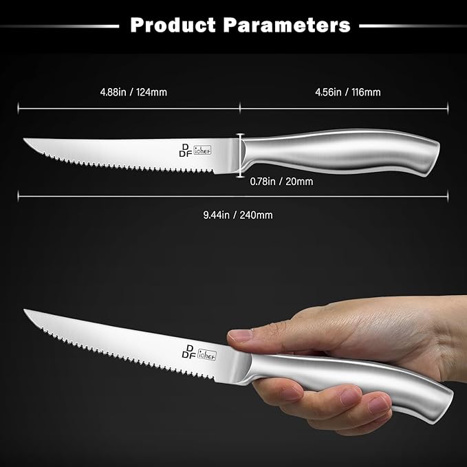 DDF iohEF Steak Knife Set, 8 Piece Steak Knife, High Carbon Japanese Stainless Steel Serrated Steak Knives