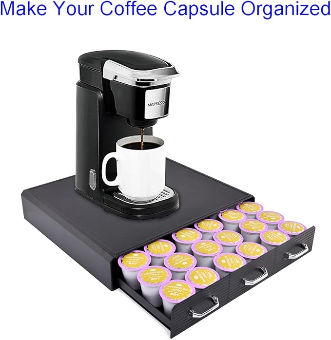 Coffee Pod Storage Drawer Coffee Capsule Organize Drawer Coffee Maker Holder Organizer,Compatible with 36 Capacity K-Cup or 48 Nespresso Capsule, Black
