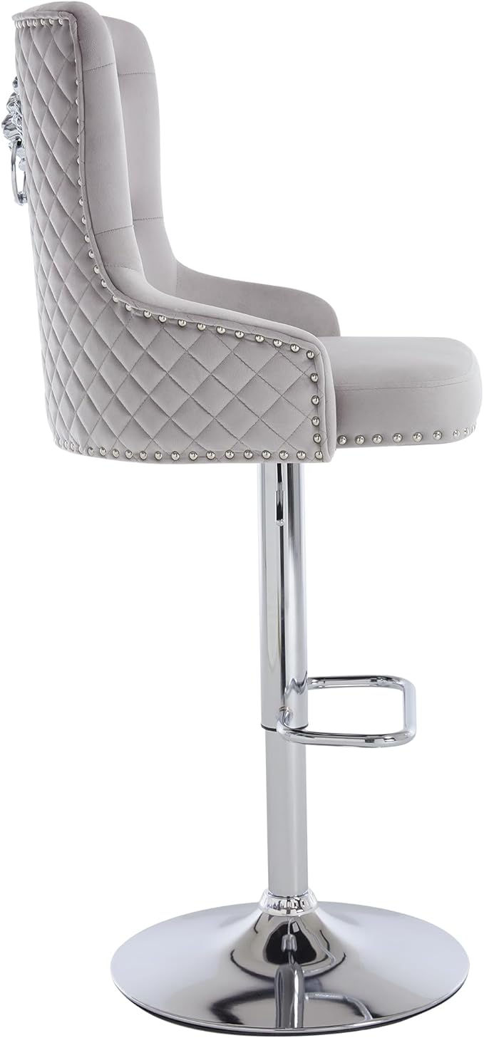 Velvet Lion Bar Stools Set of 4, Modern Height Adjustable Swivel Barstools with Chrome Base, Tufted Counter Height Bar Stools Upholstered Bar Chairs for Kitchen Island, Dining Room, Grey