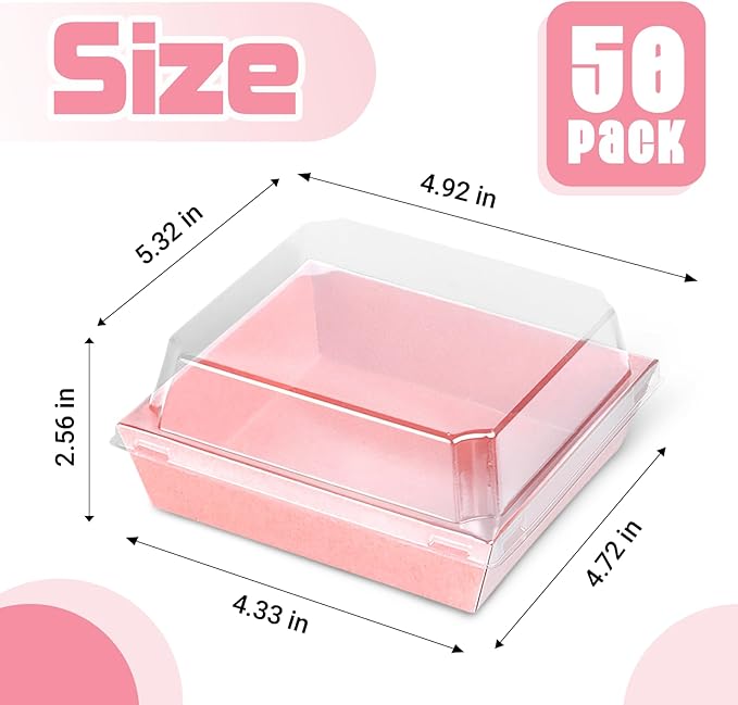 Plastic Charcuterie Boxes with Clear Lids 5in 50pcs, Pink Small Square To Go Paper Bakery Dessert Boxes, Disposable Mini Food Containers for Sandwich Cookie Slice Cake Strawberry Snack