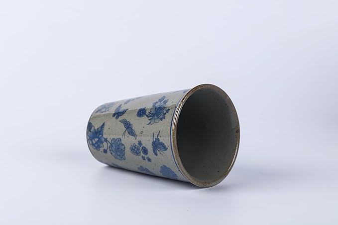 14 oz ceramics Handmade blue and white Retro Coke cups coffee tea set of 4 china Coffee Mugs for Tea, Milk,Dishwasher and Microwave Safe,Free gift soft silicone cover and gift box