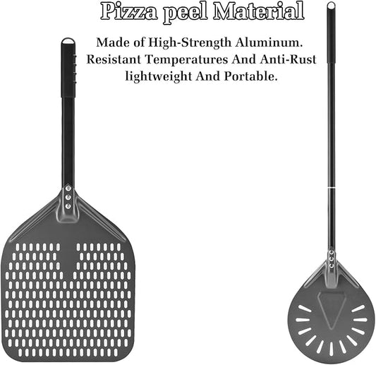12 Inch + 8 Inch Perforated Peel Set, Turning Peel With Metal Handle, Spatula Paddle for Homemade Pizza Oven Accessories