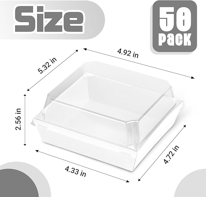 Plastic Charcuterie Boxes with Clear Lids 5in 50pcs, White Small Square To Go Paper Bakery Dessert Boxes, Disposable Mini Food Containers for Sandwich Cookie Slice Cake Strawberry Snack