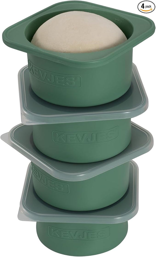 PLUS 1000ml Pizza Dough Proofing Containers for DIY family Artisan Pizza, Food Grade Silicone Stackable Boxes with Lids, Freezer, Fridge, Dishwasher Safe,4sets (Green)