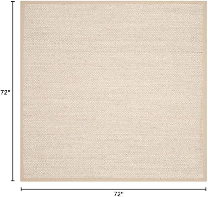 SAFAVIEH Area Rug 6' Round - Natural Fiber Collection - Marble & Linen Color, Sisal, Woven Design with Border (NF143B)