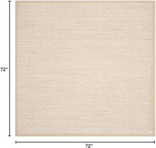 SAFAVIEH Area Rug 6' Round - Natural Fiber Collection - Marble & Linen Color, Sisal, Woven Design with Border (NF143B)