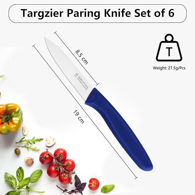 Paring Knife Set, Stainless Steel Paring Knives Set of 6,Sharp Vegetable&Fruit Knife,Small Kitchen Knife,Straight Edge Paring Knives,Ergonomic Handle Paring Knifes Set,Blue Peeling Knife
