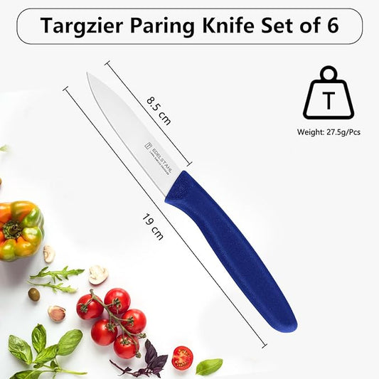 Paring Knife Set, Stainless Steel Paring Knives Set of 6,Sharp Vegetable&Fruit Knife,Small Kitchen Knife,Straight Edge Paring Knives,Ergonomic Handle Paring Knifes Set,Blue Peeling Knife