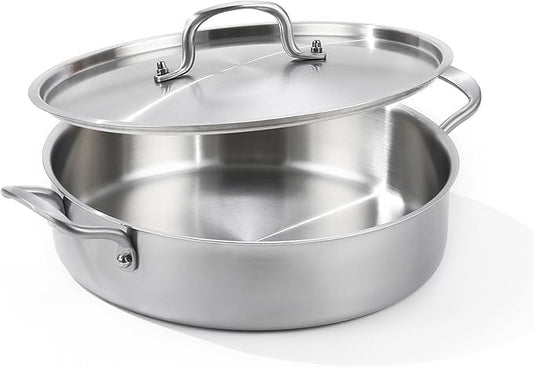 13-inch 8QT Tri-Ply Stainless Steel Sauté Pan | Large Deep Skillet with Lid | Even Heating+Jumbo Surface | Flared Edge Transfer | Non-Toxic 650°F Oven Safe