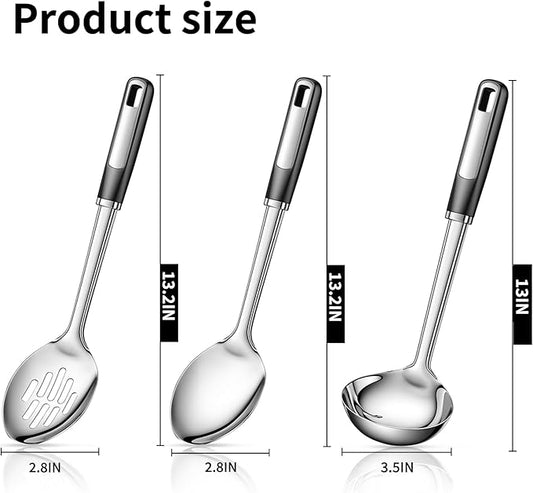 3-Piece,Stainless Steel Serving spoons set with Slotted Spoon-Serving Spoon and Perforated Spoon, soup ladle,kitchen cooking serving utensils set cooking spoon