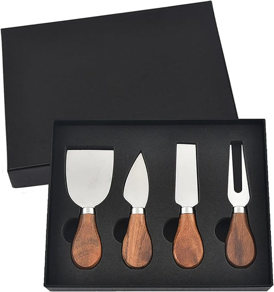 4Pcs Cheese Knife Set - Stainless Steel Cheese Knives with Acacia Wood Handle - Charcuterie Knife Set for Party and Holiday