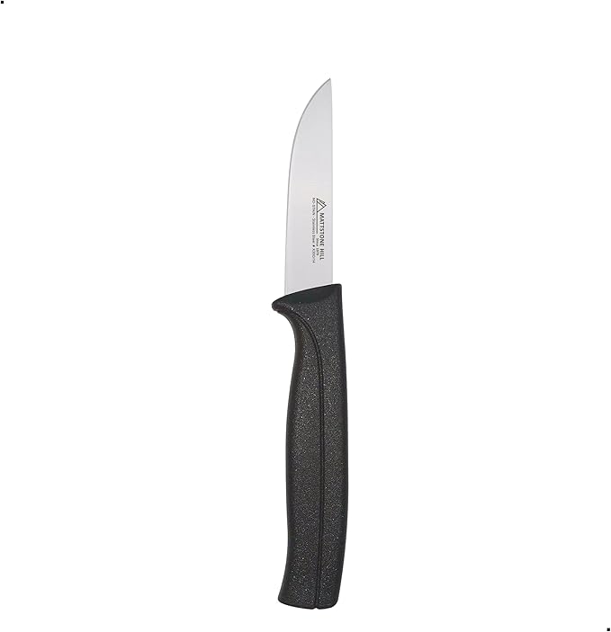 Paring Knife 3 Inch - MATTSTONE HILL Peeling Knife, Garnishing Knife, Perfect for Cut, Peel and Clean Food. Slim Blade, Premium Stainless Steel, Semi Soft Handle, Black